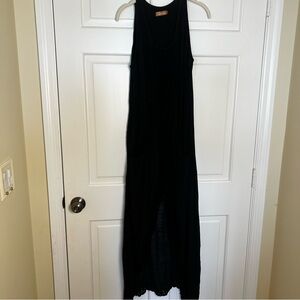 Bronte Silk Blend Black Dress Cover Up Crochet Festival Cottagecore Pockets Sz M